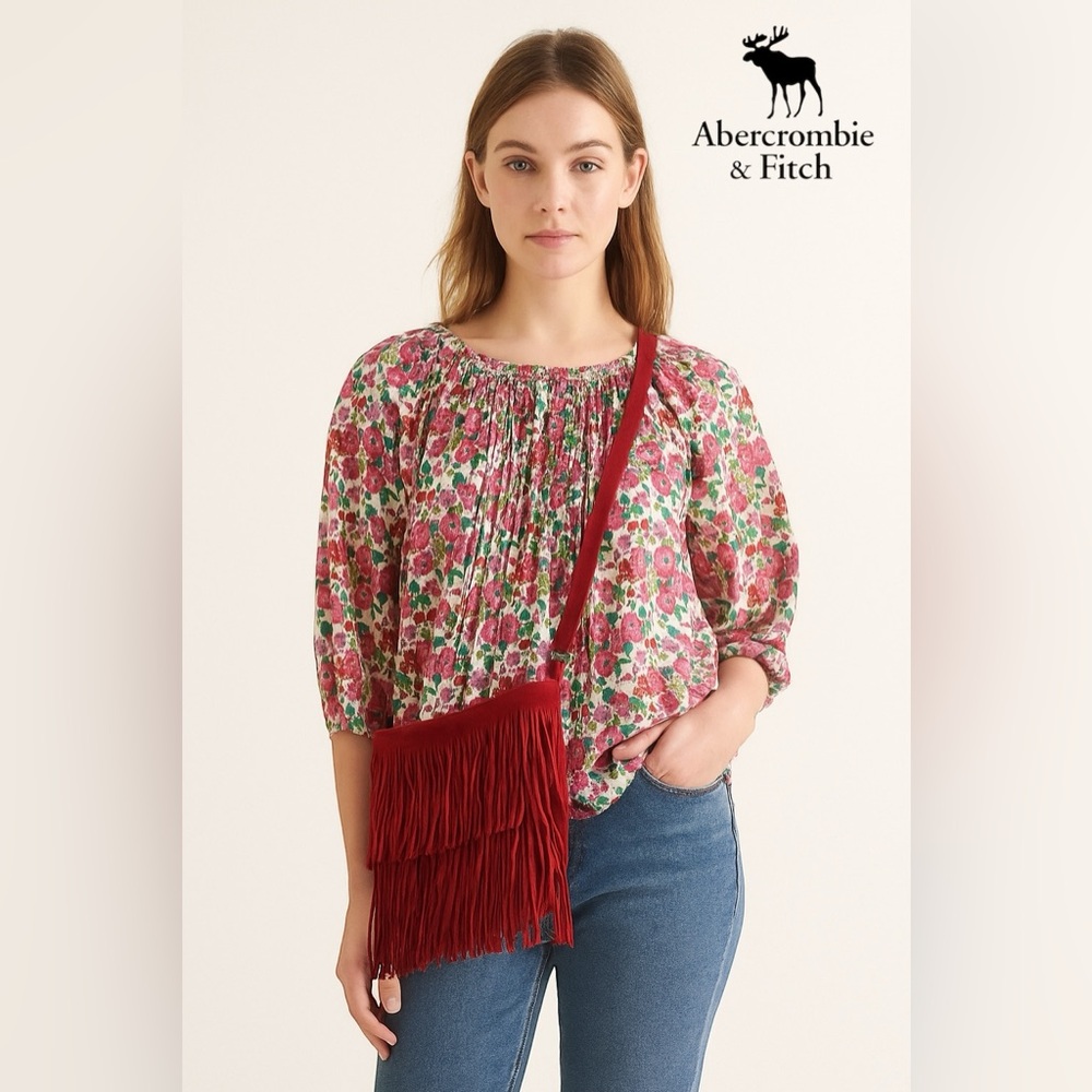 Abercrombie & Fitch Women’s Multicolor Floral 3/4 Sleeved Blouse - Picture 9 of 9